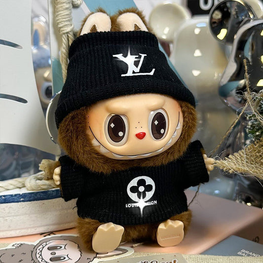 All-Black Hoodie Set with LV-Inspired Details (Plush Not Included)